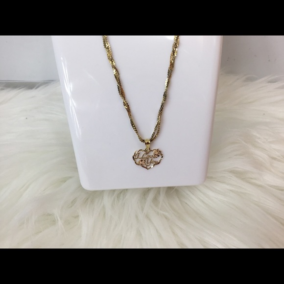 SOLD—14 Karat  Necklace with I Love You Pendant - Picture 2 of 6